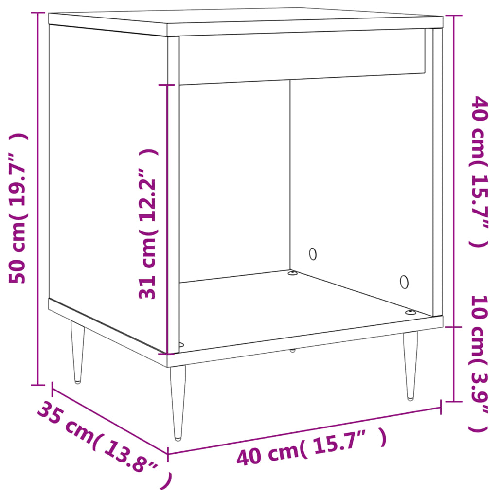 vidaXL Nattbord 2 stk hvit 40x35x50 cm konstruert tre