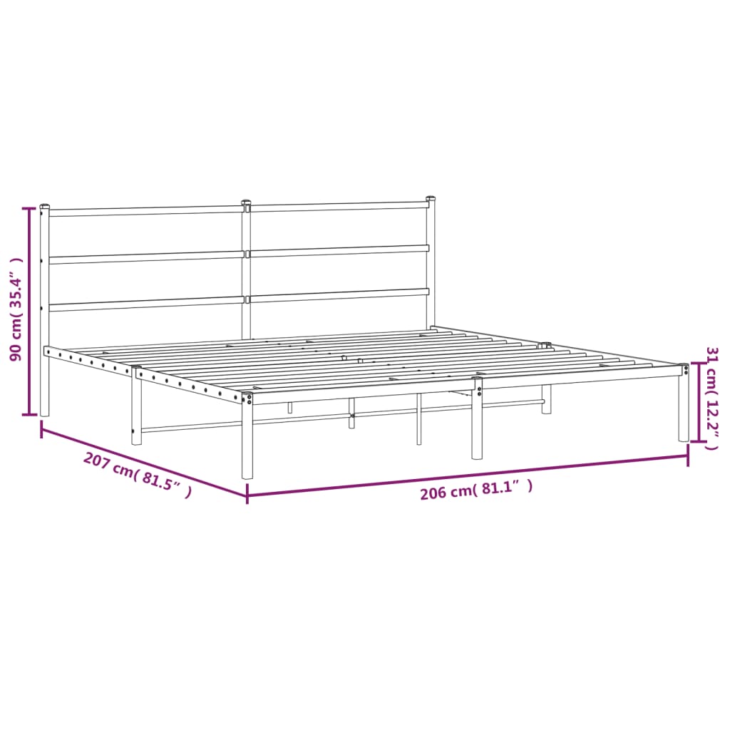 vidaXL Sengeramme i metall med sengegavl svart 200x200 cm