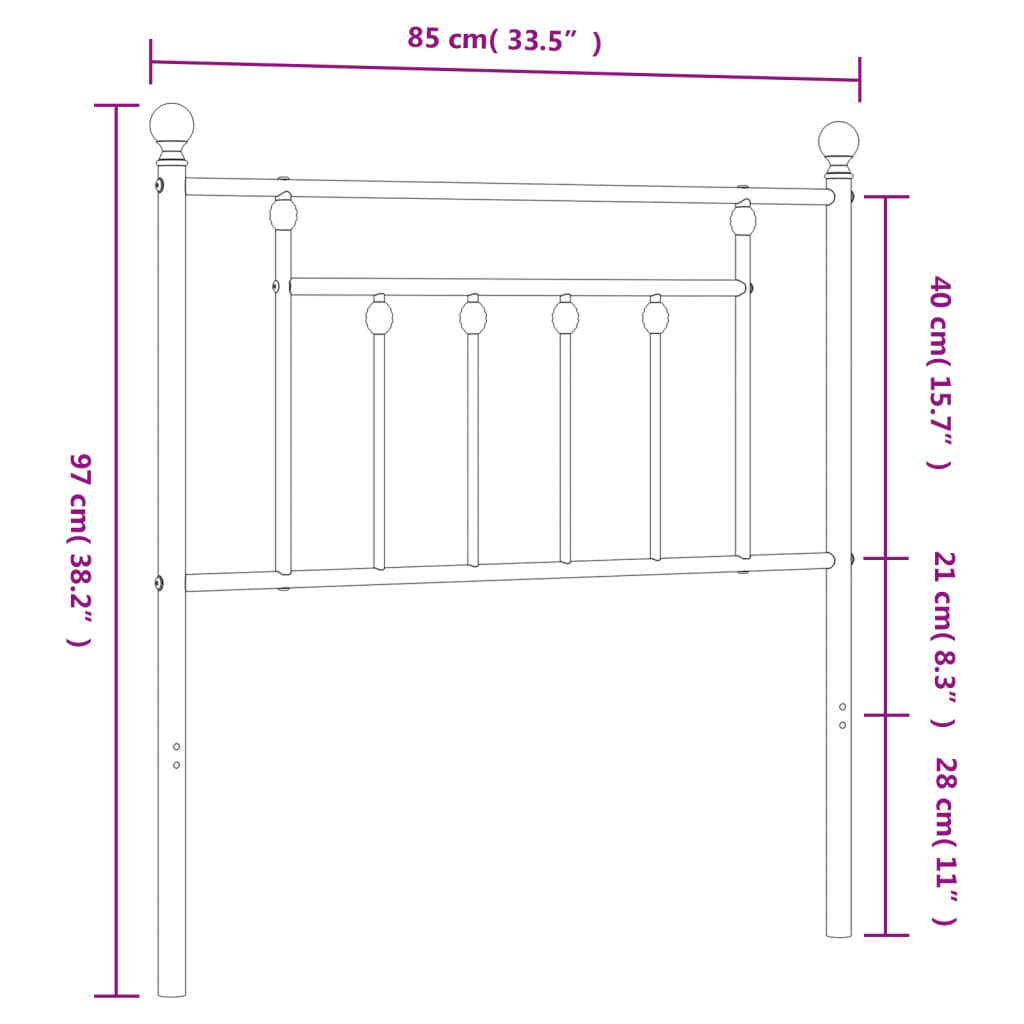 vidaXL Sengegavl i metall hvit 80 cm