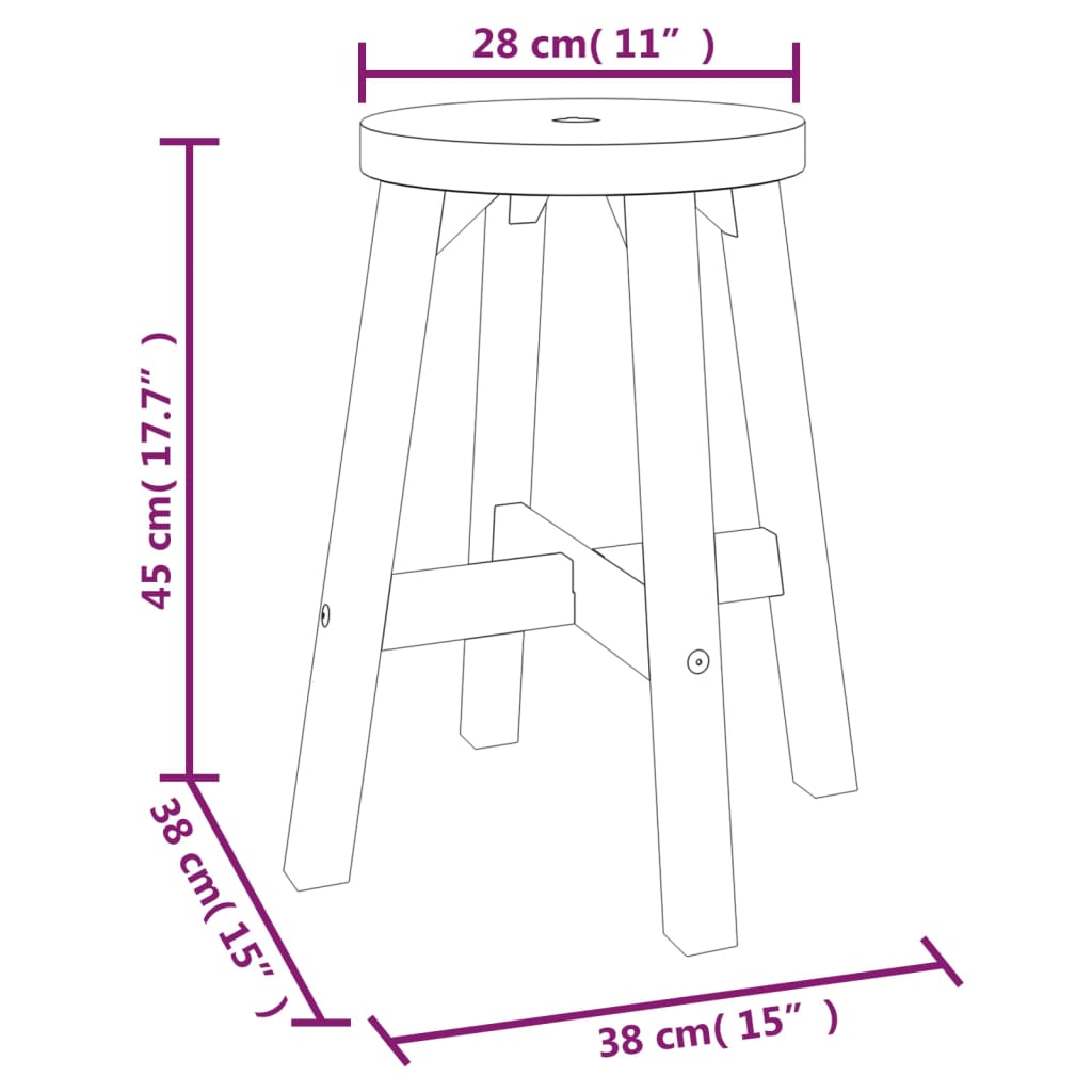 vidaXL Krakk brun 38x38x45 cm rund heltre akasie