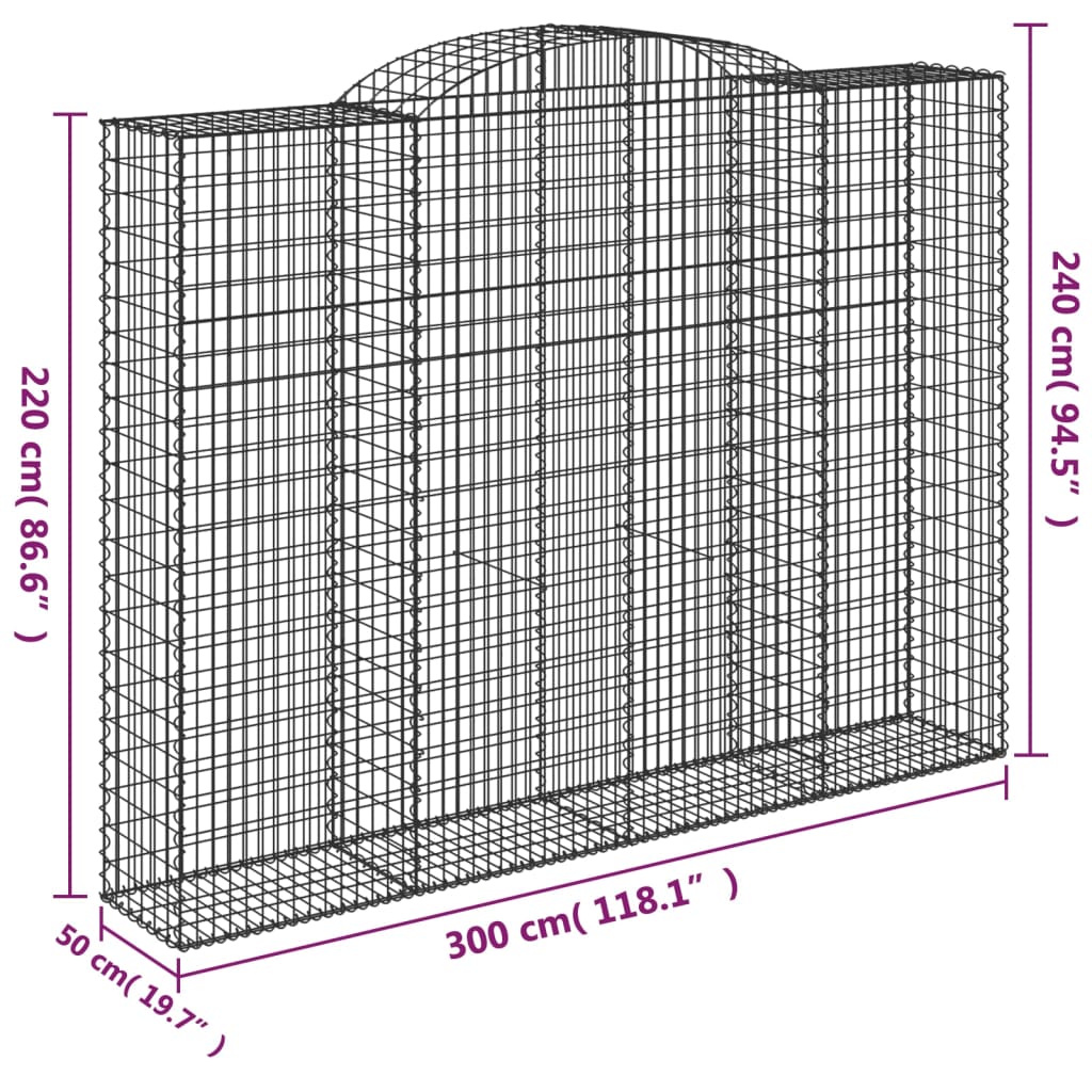 vidaXL Gabionkurver buede 4 stk 300x50x220/240 cm galvanisert jern