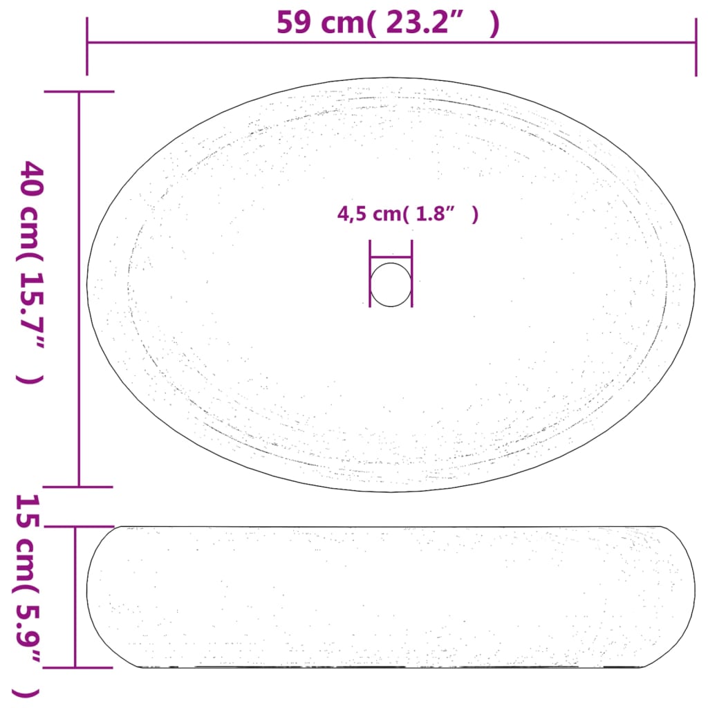 vidaXL Benkeservant grå og blå oval 59x40x15 cm keramikk