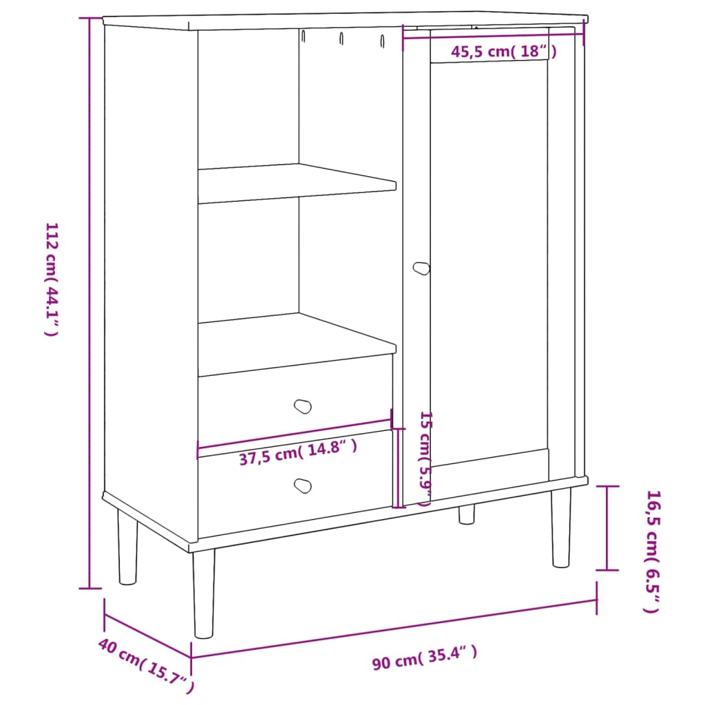 vidaXL Skjenk SENJA rotting utseende svart 90x40x112 cm heltre furu