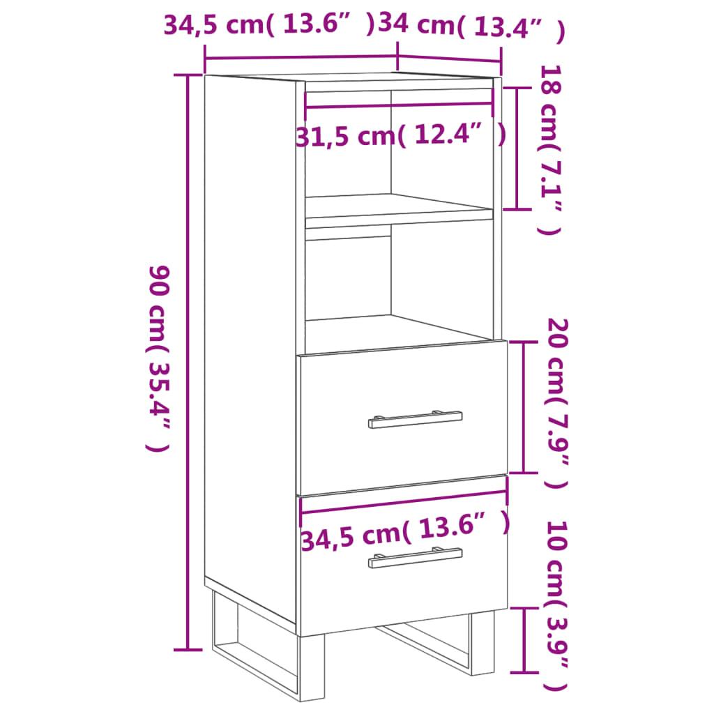 vidaXL Skjenk svart 34,5x34x90 cm konstruert tre