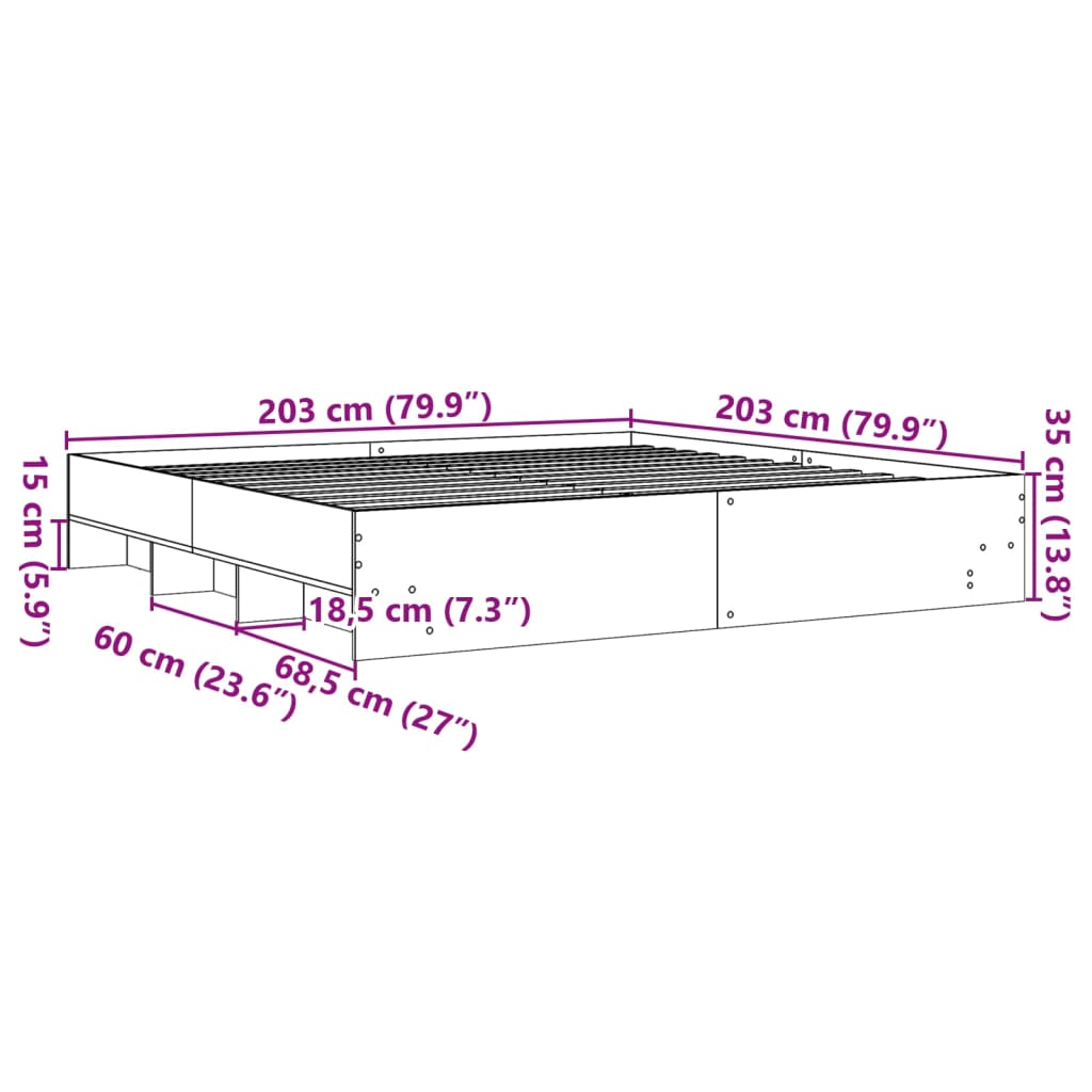 vidaXL Sengeramme hvit 200x200 cm konstruert tre