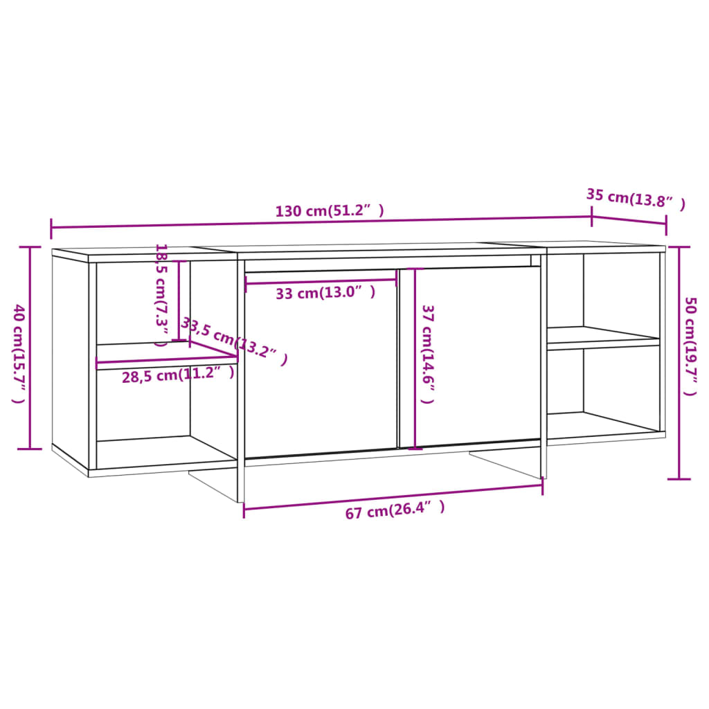 vidaXL TV-benk svart 130x35x50 cm konstruert tre