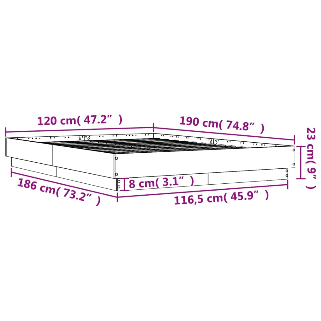 vidaXL Sengeramme med LED-lys grå sonoma 120x190 cm