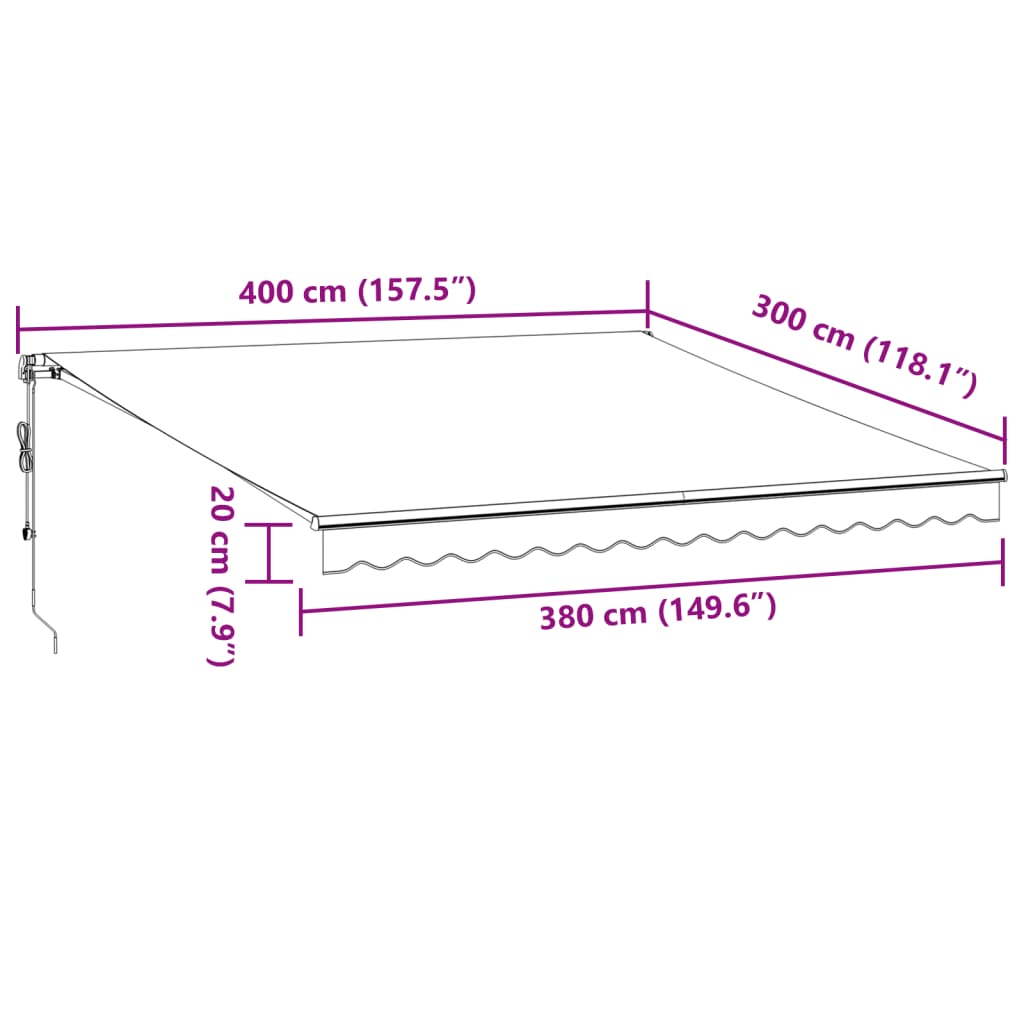 vidaXL Automatisk uttrekkbar markise LED antrasitt og hvit 400x300 cm