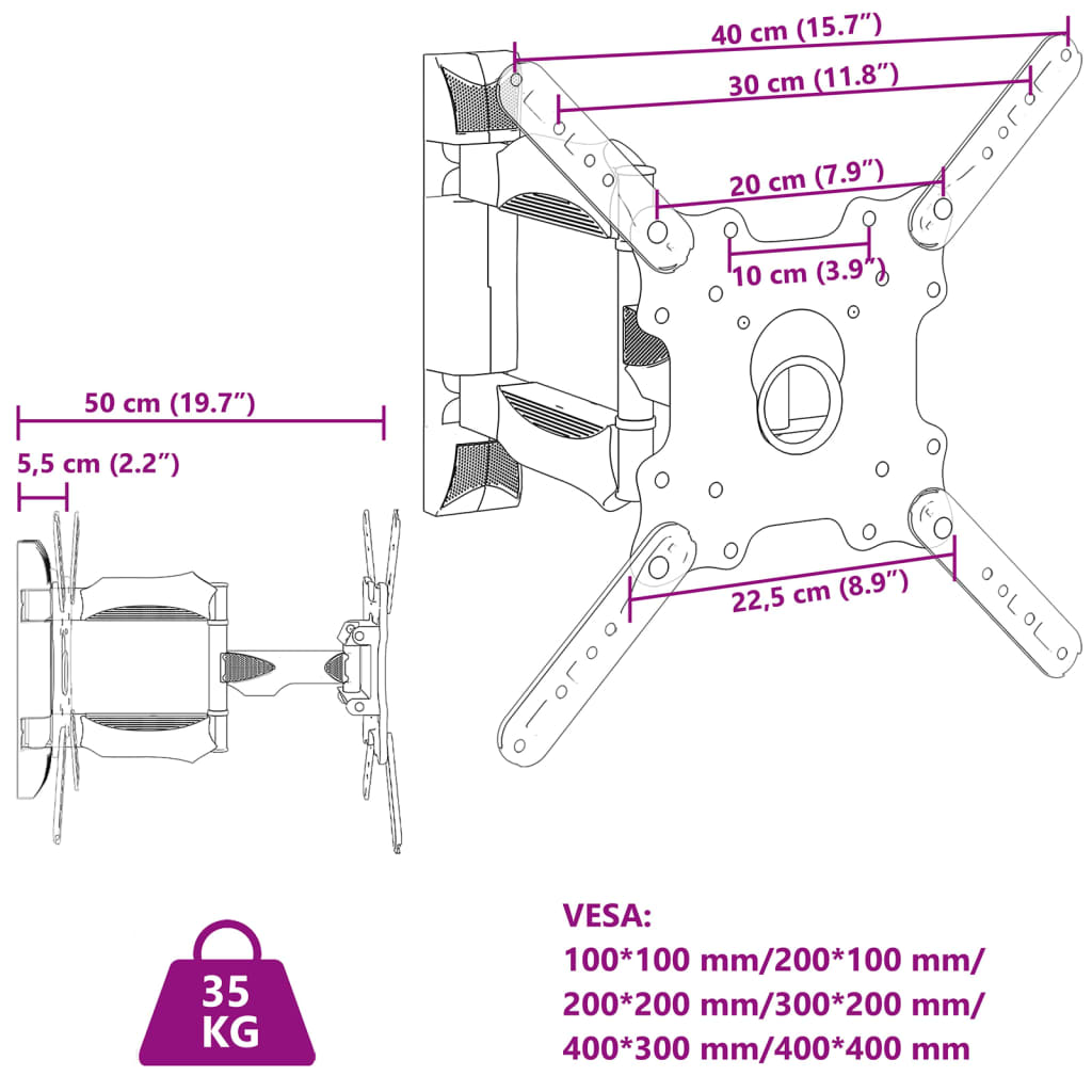 vidaXL TV-veggfeste for 32-55 tommers skjerm maks. VESA 400x400mm 35kg