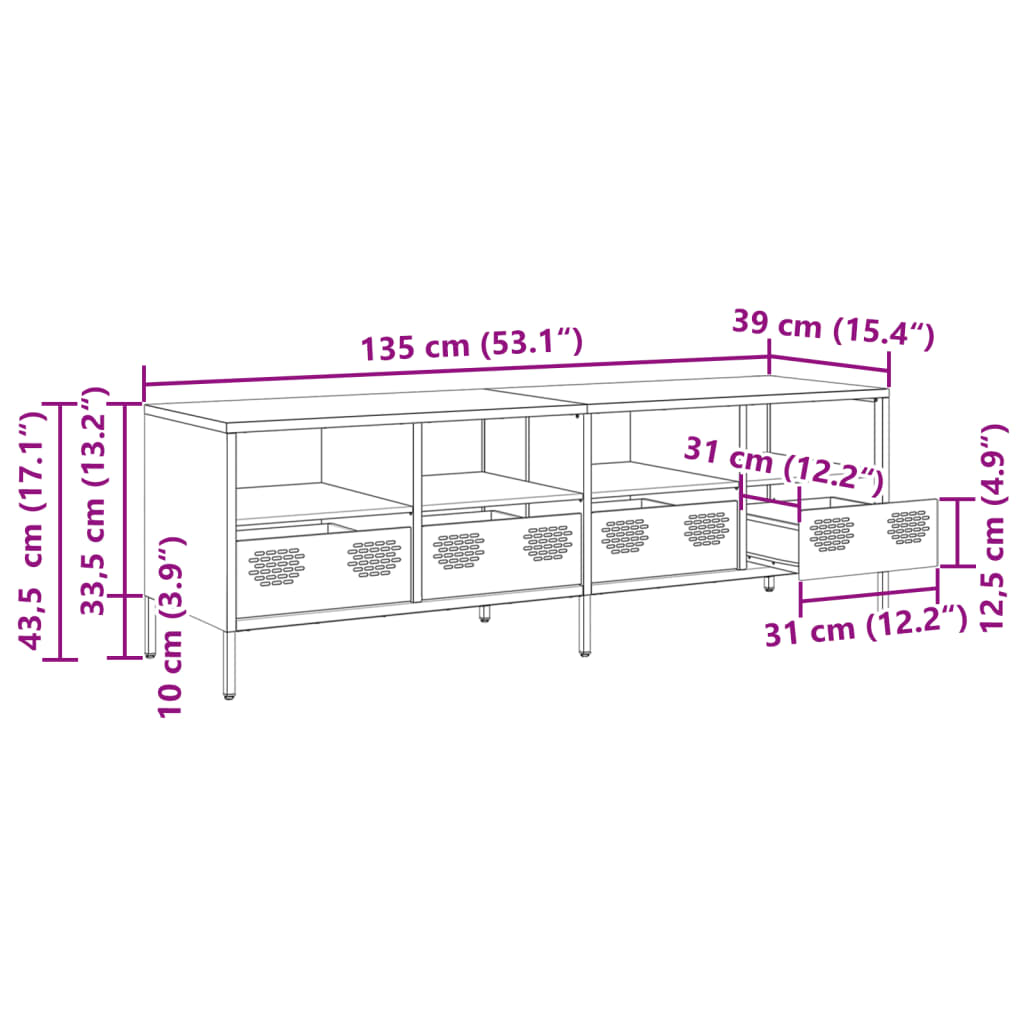 vidaXL TV-benk olivengrønn 135x39x43,5 cm kaldvalset stål