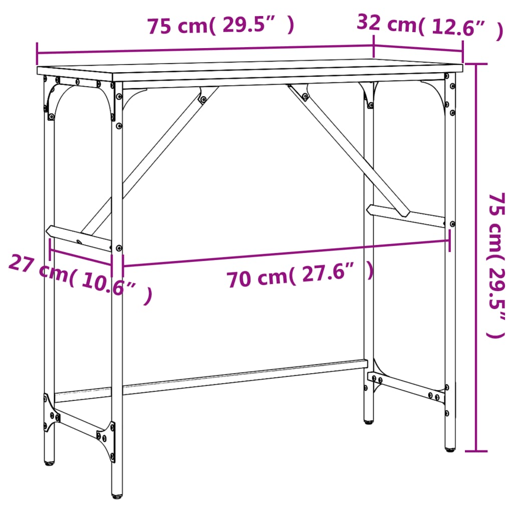 vidaXL Konsollbord brun eik 75x32x75 cm konstruert tre