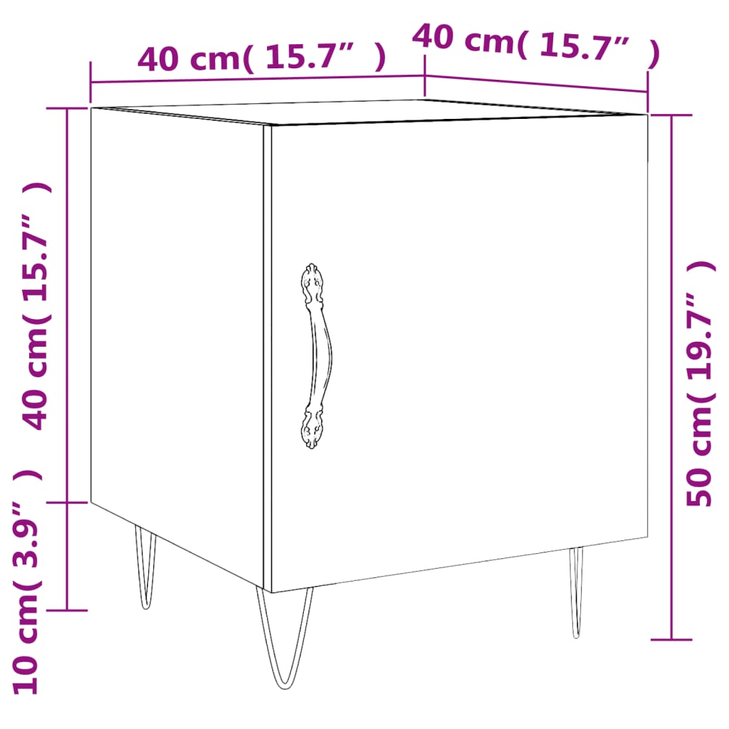 vidaXL Nattbord 2 stk svart 40x40x50 cm konstruert tre