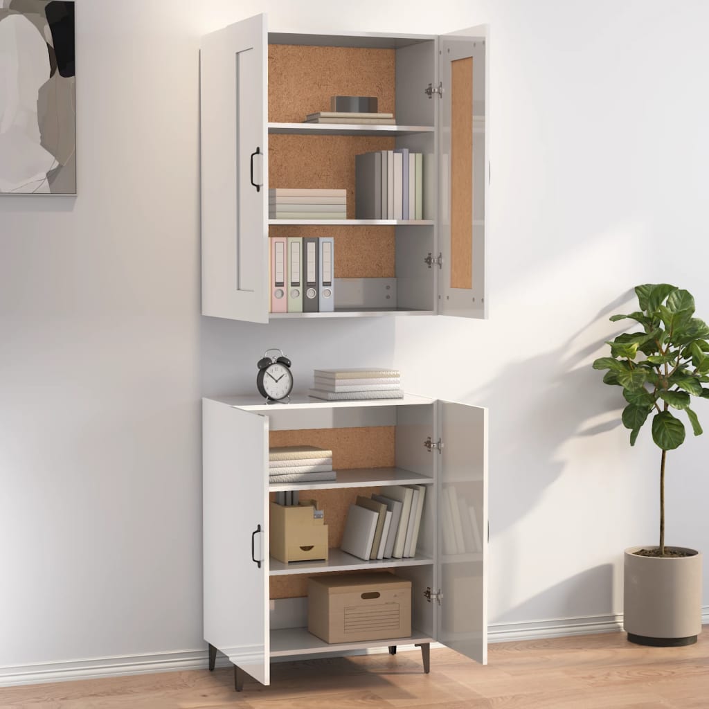 vidaXL Highboard høyglans hvit 70x34x180 cm konstruert tre