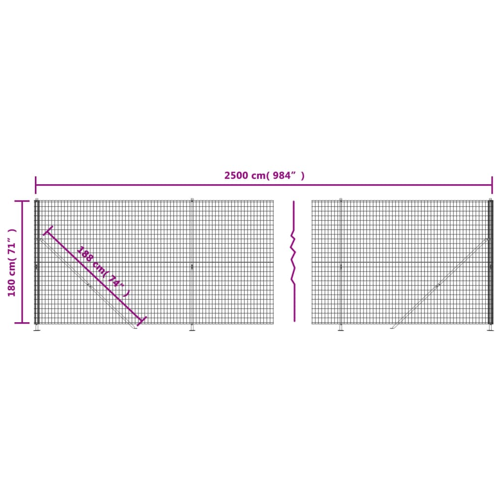 vidaXL Nettinggjerde med flens antrasitt 1,8x25 m