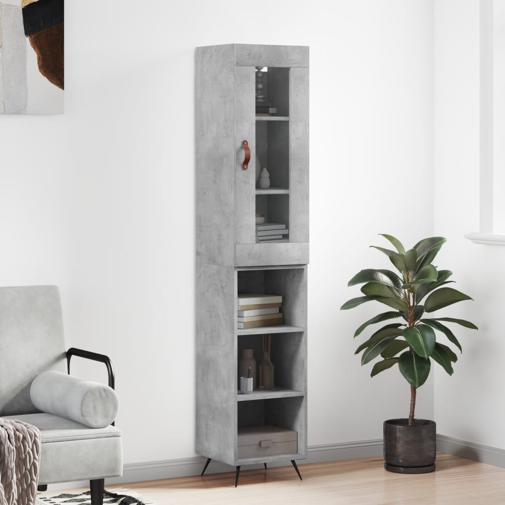 vidaXL Highboard betonggrå 34,5x34x180 cm konstruert tre