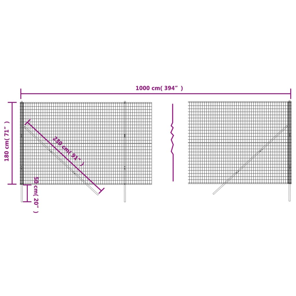 vidaXL Nettinggjerde grønn 1,8x10 m galvanisert stål