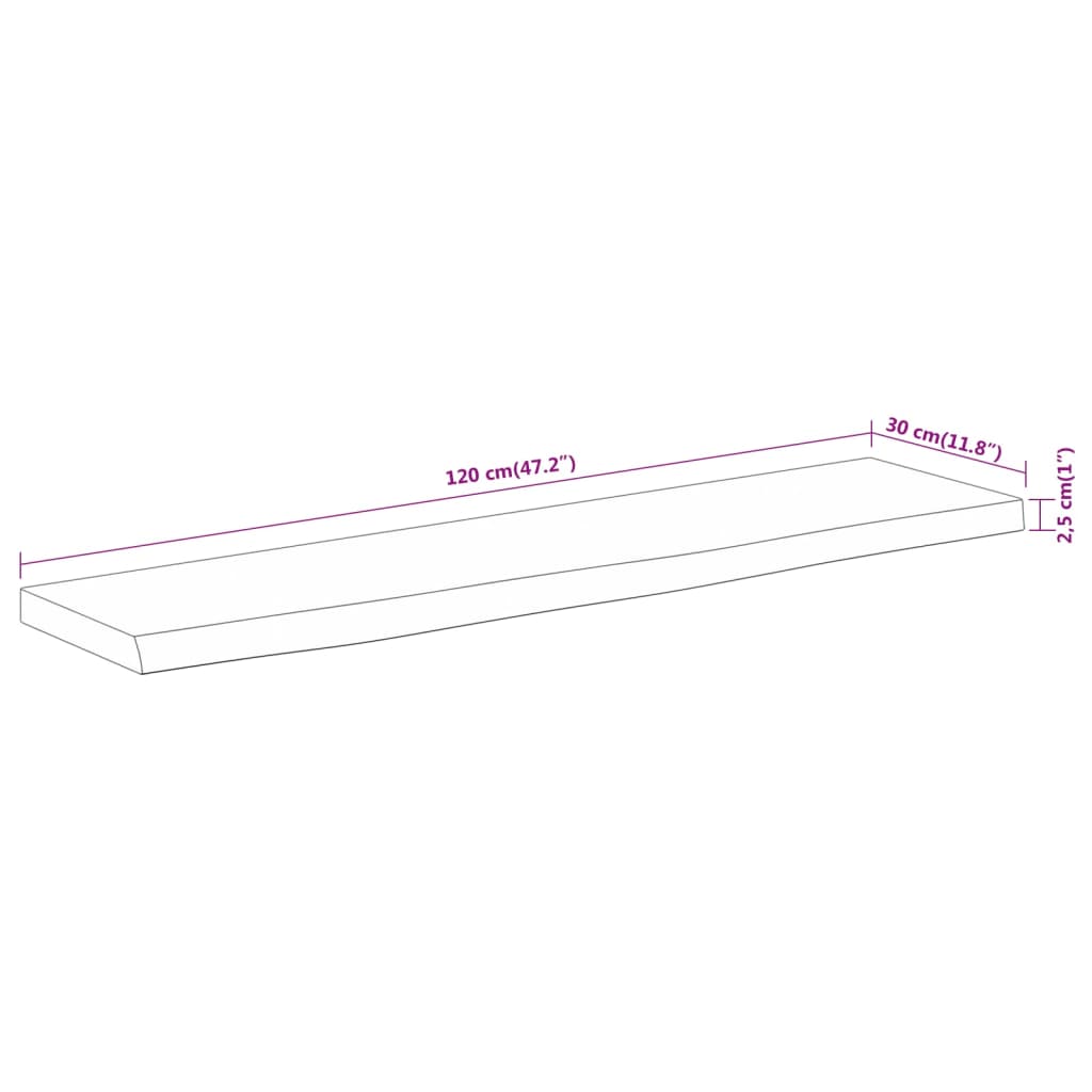 vidaXL Vegghylle 120x30x2,5 cm rektangulær heltre akasie naturlig kant