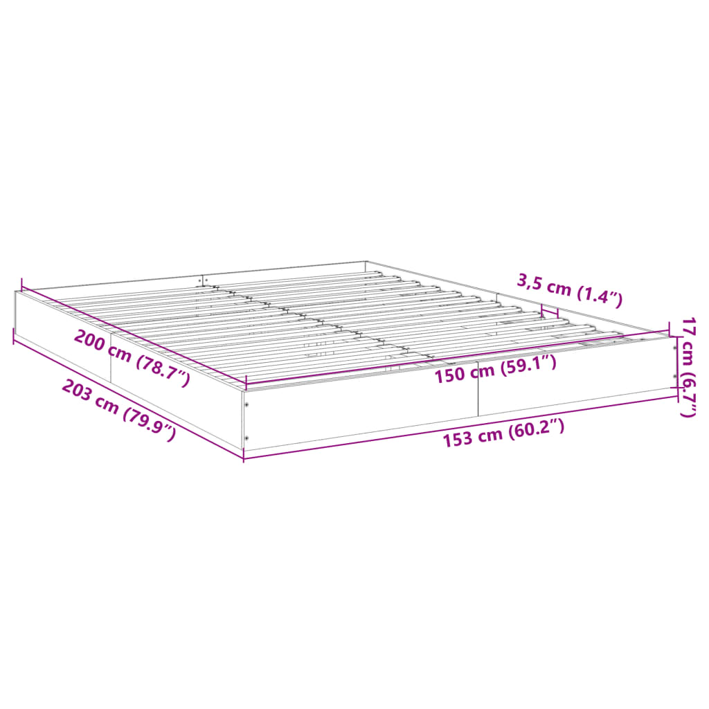 vidaXL Sengeramme uten madrass røkt eik 150x200 cm konstruert tre