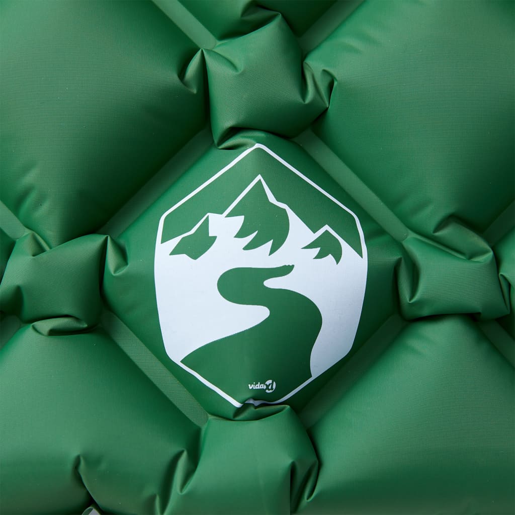 vidaXL Oppblåsende campingmadrass med pute for 1 person grønn