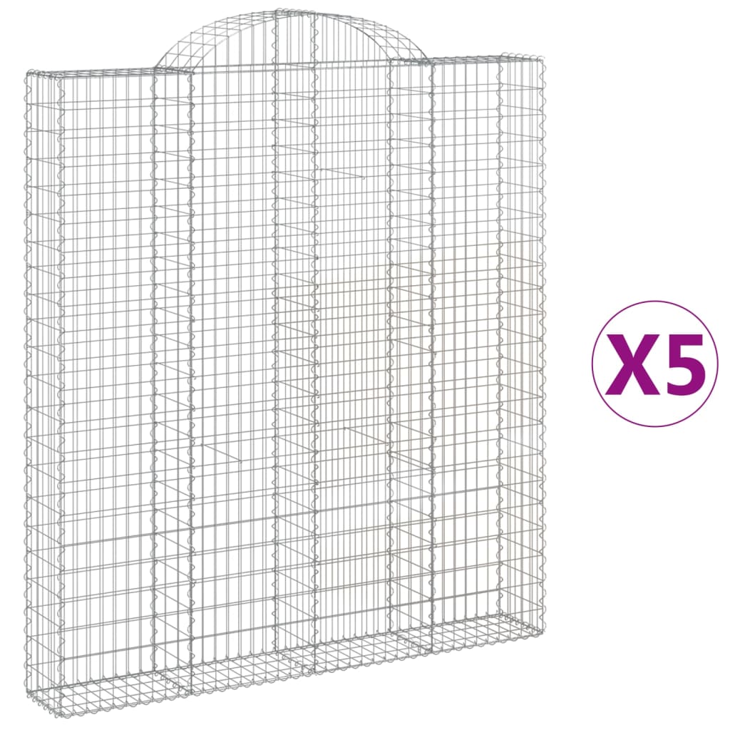 vidaXL Gabionkurver buede 5 stk 200x30x220/240 cm galvanisert jern