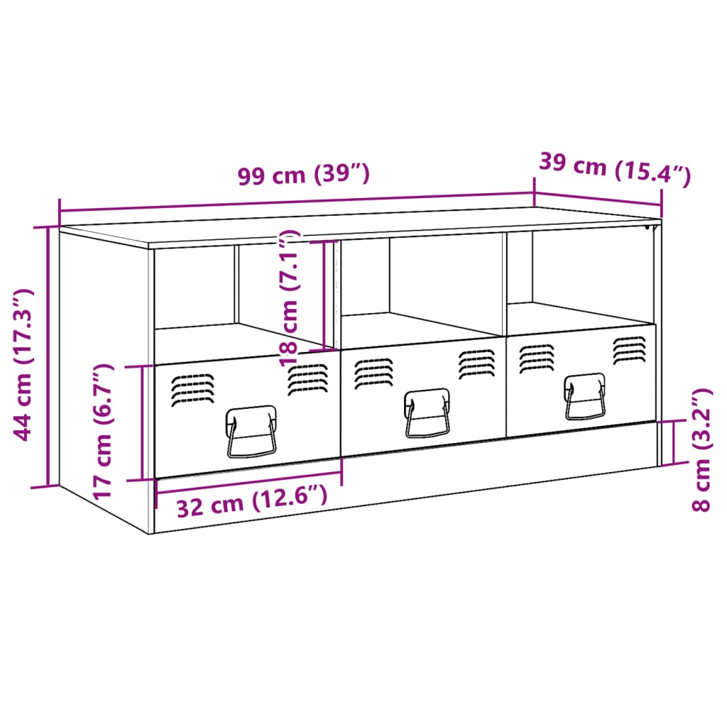 vidaXL TV-benk hvit 99x39x44 cm stål