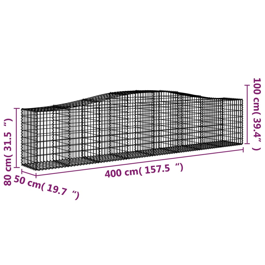 vidaXL Gabionkurver buede 6 stk 400x50x80/100 cm galvanisert jern