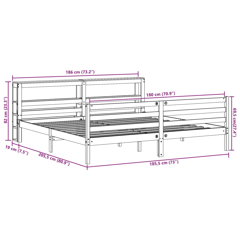 vidaXL Sengeramme uten madrass hvit 180x200 cm heltre furu