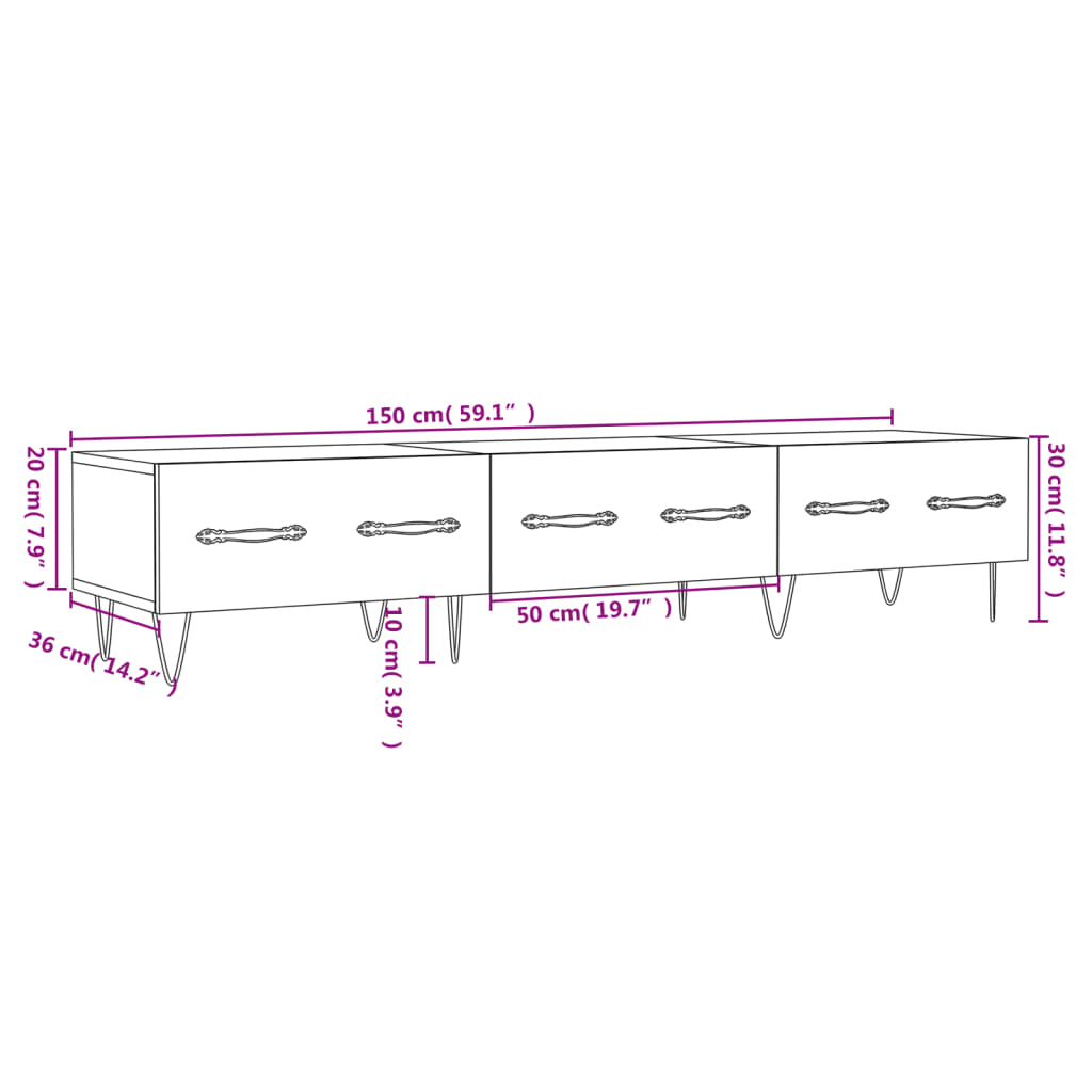 vidaXL TV-benk hvit 150x36x30 cm konstruert tre