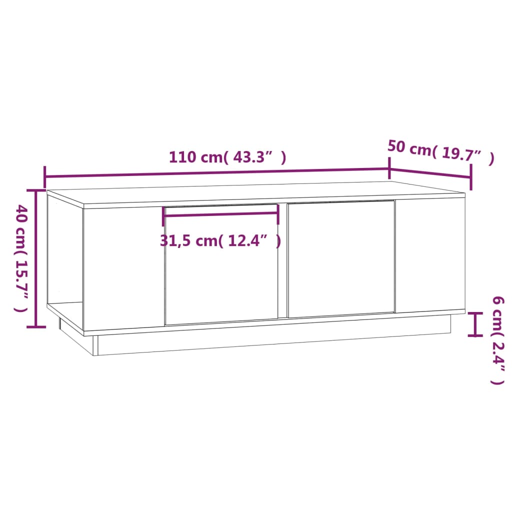 vidaXL Salongbord 110x50x40 cm heltre furu