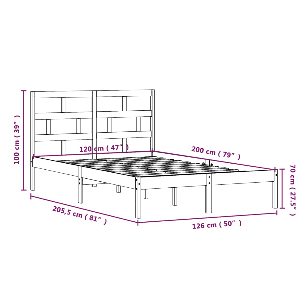 vidaXL Sengeramme heltre furu 120x200 cm