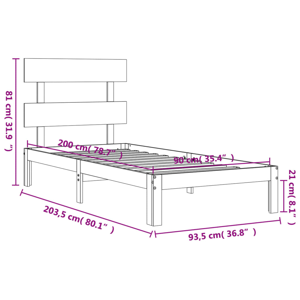 vidaXL Sengeramme uten madrass hvit 90x200 cm heltre furu