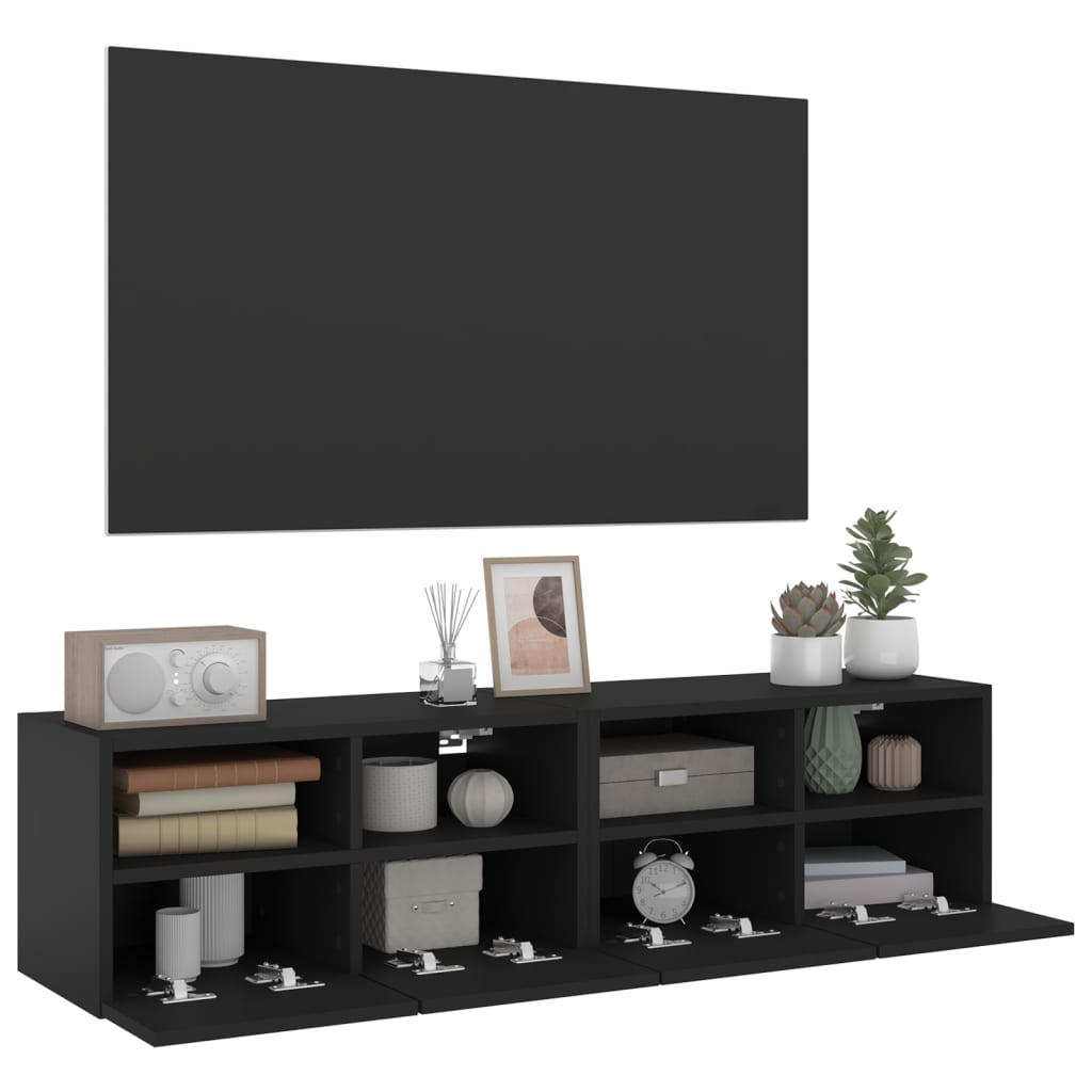 vidaXL Veggmonterte TV-benker 2 stk svart 60x30x30 cm konstruert tre
