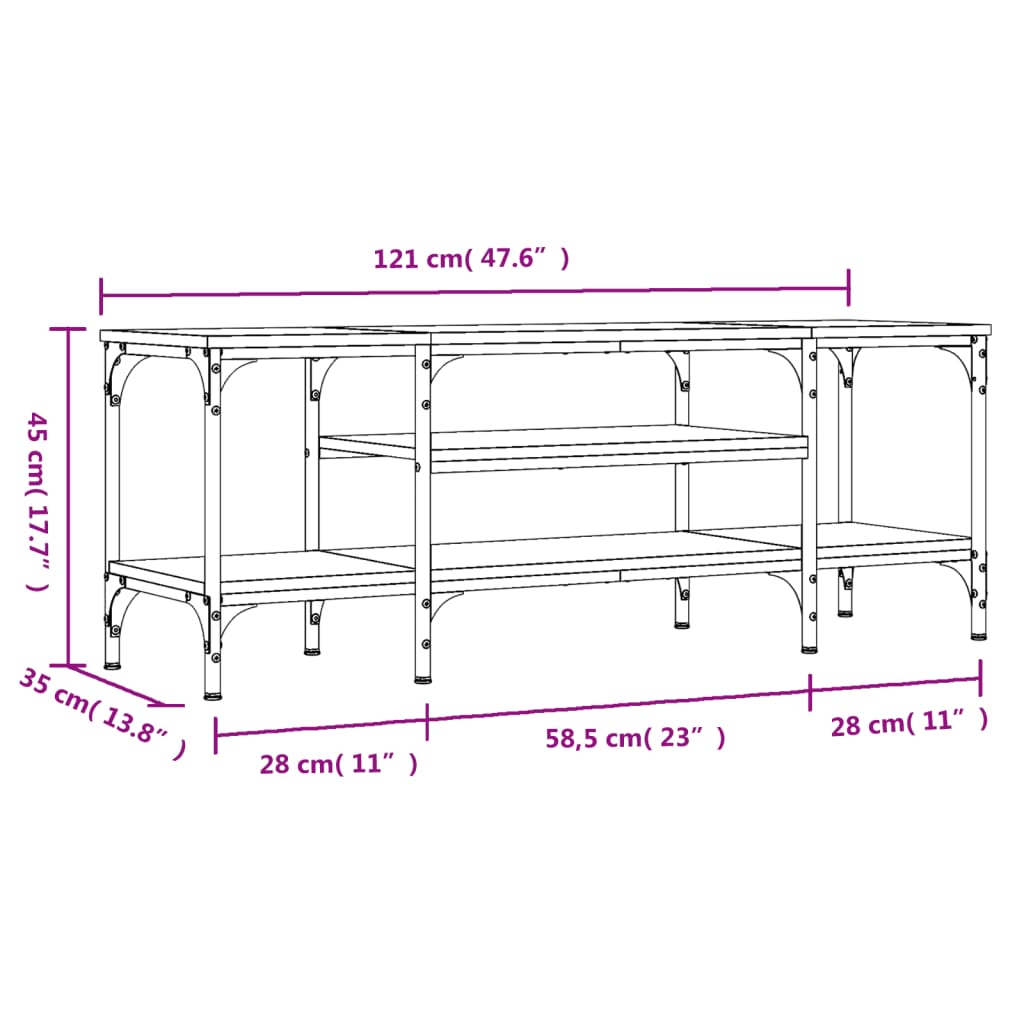 vidaXL TV-benk svart 121x35x45 cm konstruert tre og jern