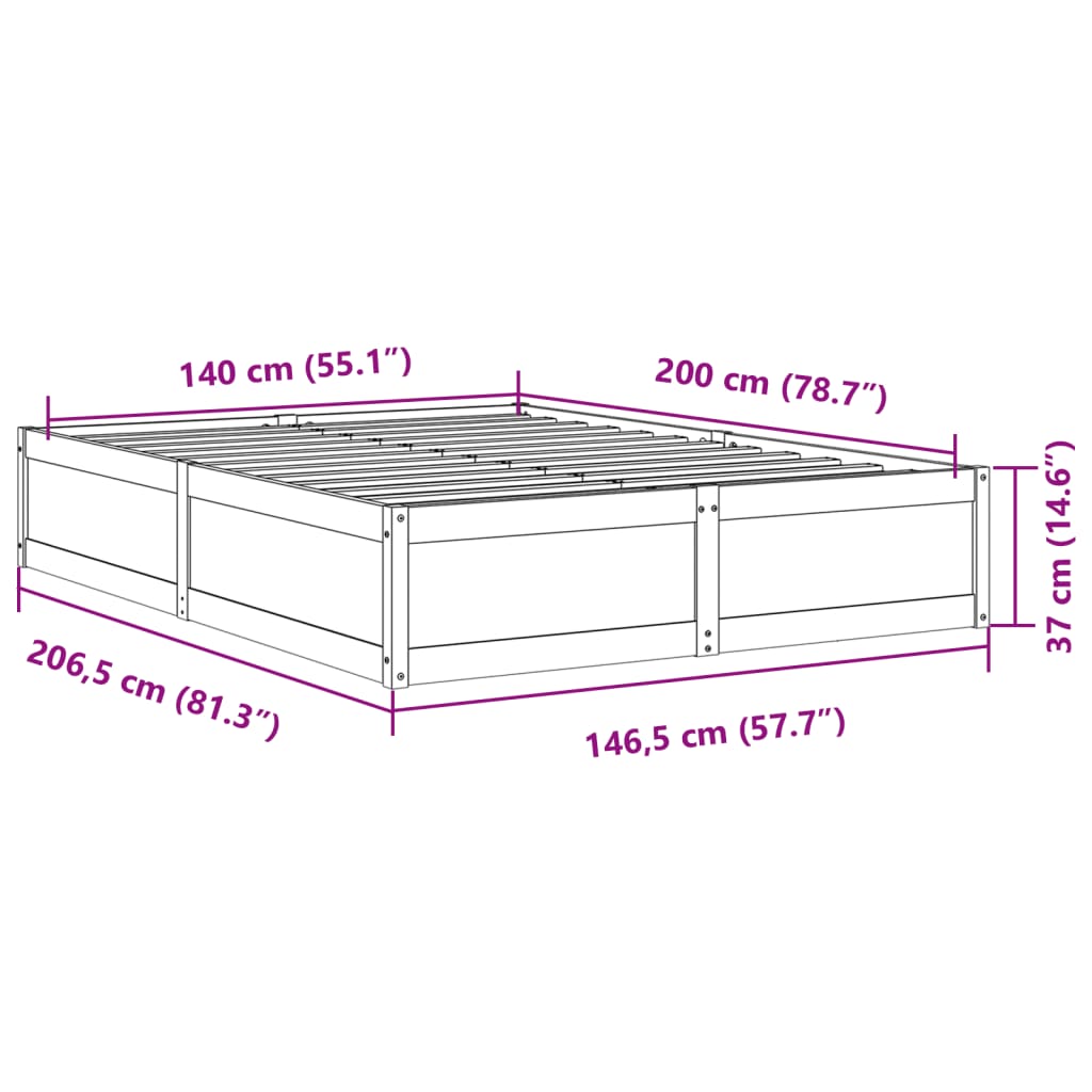 vidaXL Sengeramme 140x200 cm heltre furu