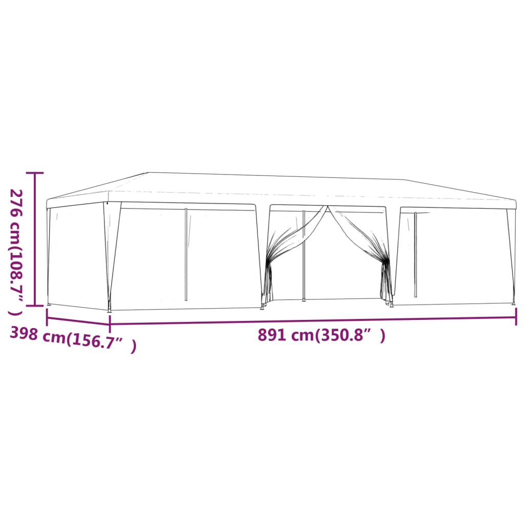 vidaXL Festtelt med 8 sidevegger av netting antrasitt 9x4 m HDPE