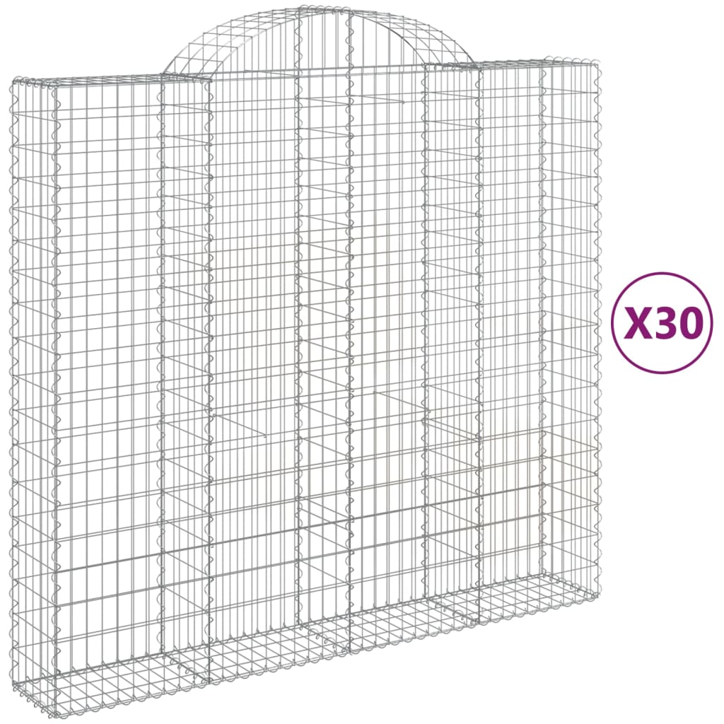 vidaXL Gabionkurver buede 30 stk 200x50x180/200 cm galvanisert jern