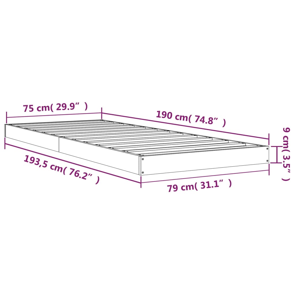 vidaXL Sengeramme honningbrun 75x190 cm heltre furu Small Single