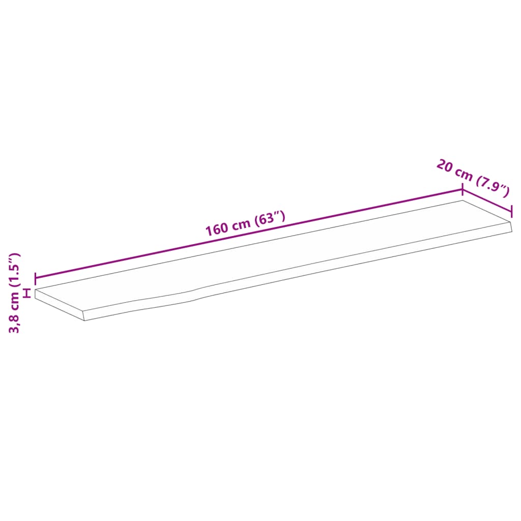 vidaXL Bordplate 160x20x3,8 cm naturlig kant heltre mango