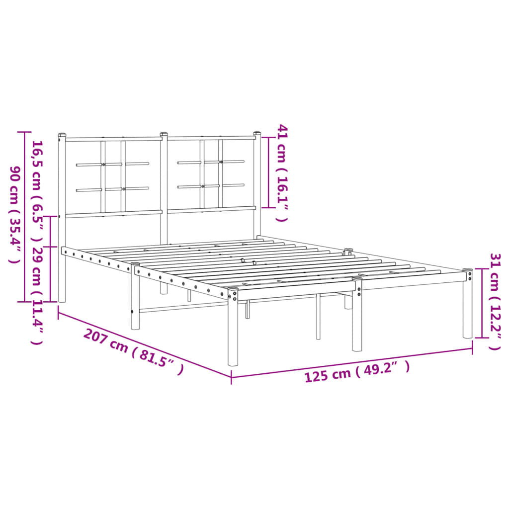 vidaXL Sengeramme i metall med sengegavl svart 120x200 cm