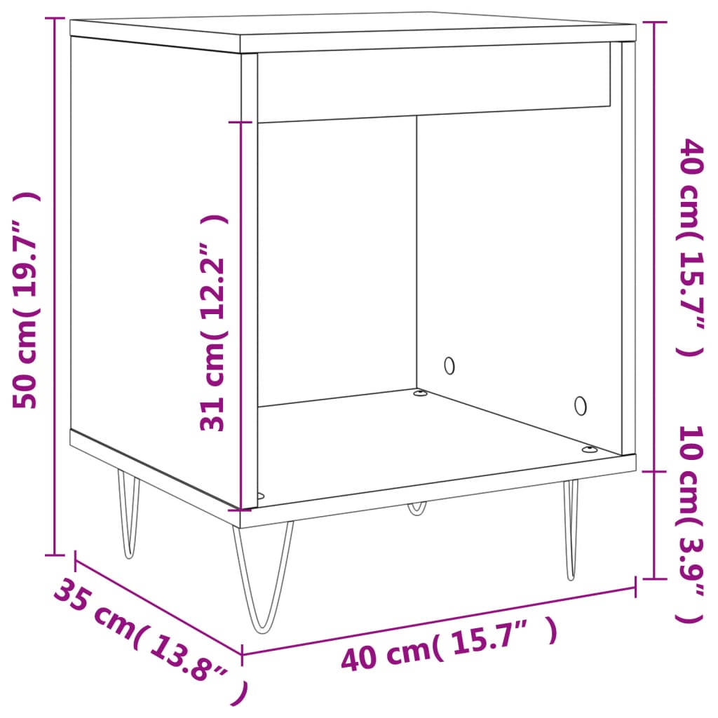 vidaXL Nattbord 2 stk hvit 40x35x50 cm konstruert tre