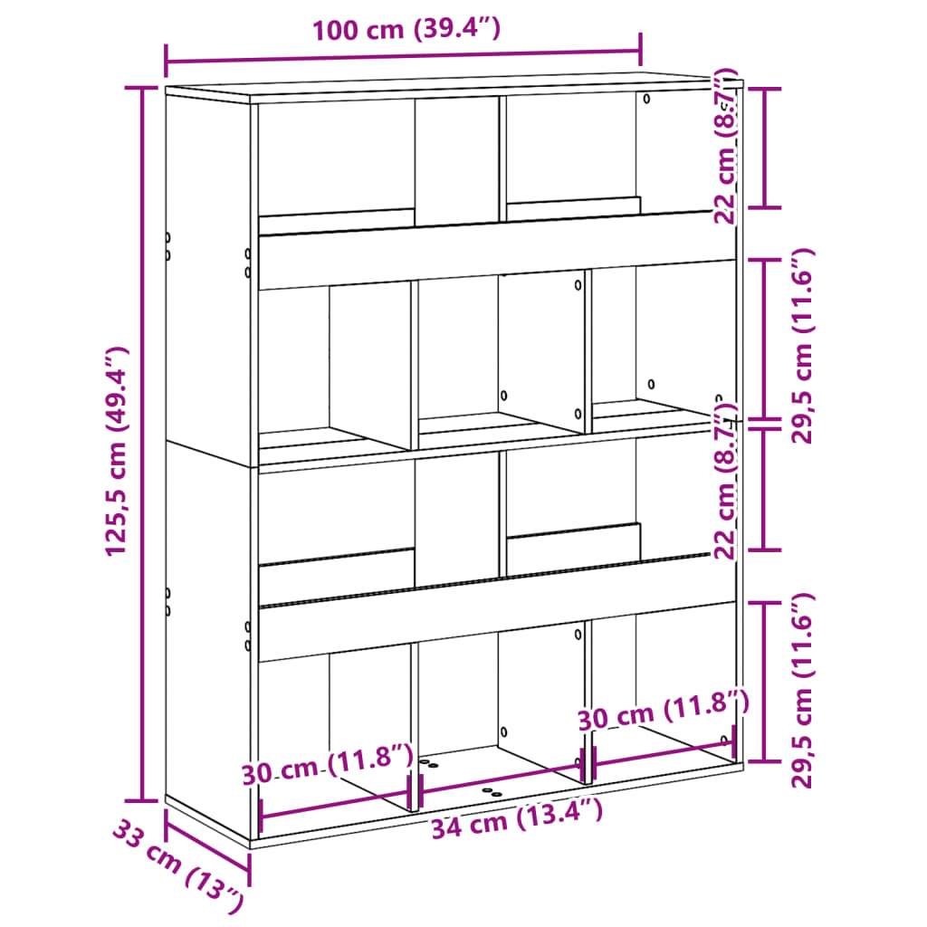 vidaXL Bokhylle artisan eik 100x33x125,5 cm konstruert tre