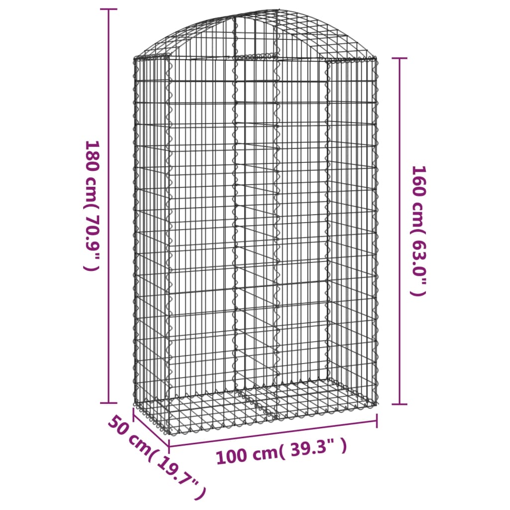 vidaXL Gabionkurv buet 100x50x160/180 cm galvanisert jern