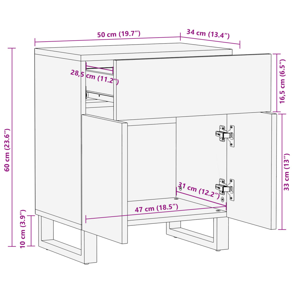 vidaXL Nattbord 50x34x60 cm heltre akasie