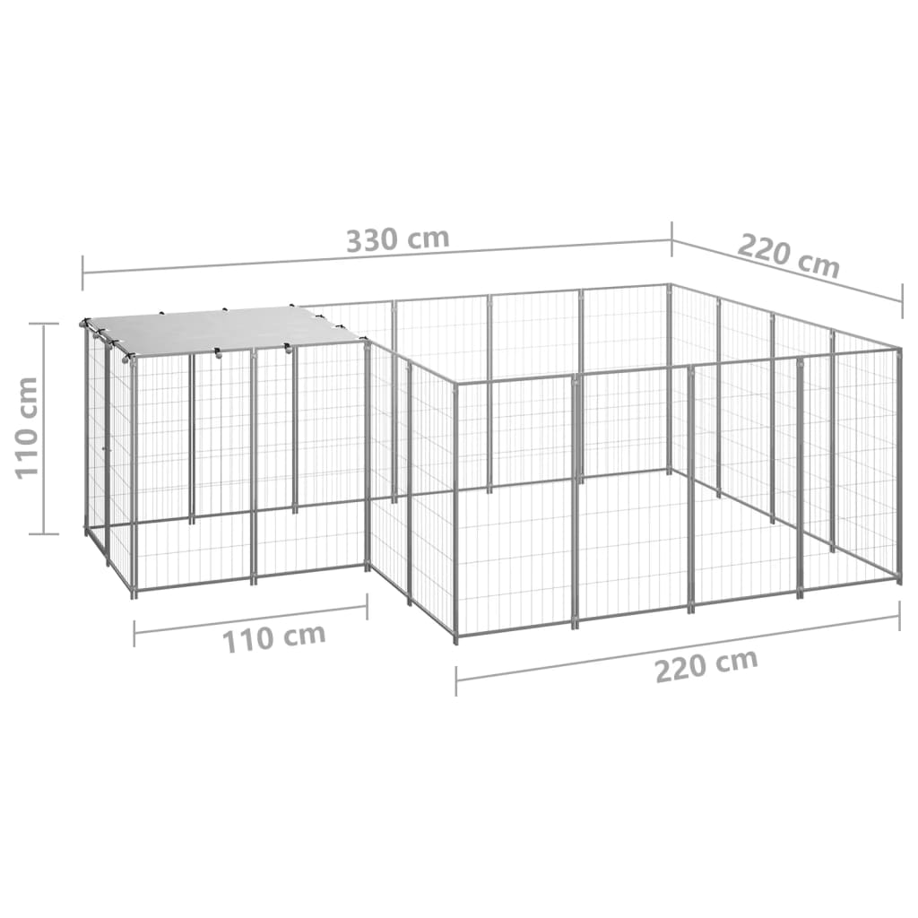 vidaXL Hundegård sølv 6,05 m² stål