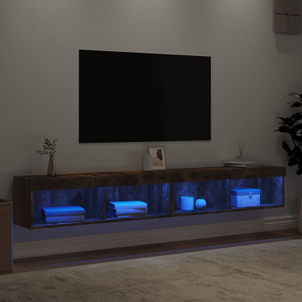 vidaXL TV-benker med LED-lys 2 stk røkt eik 100x30x30 cm
