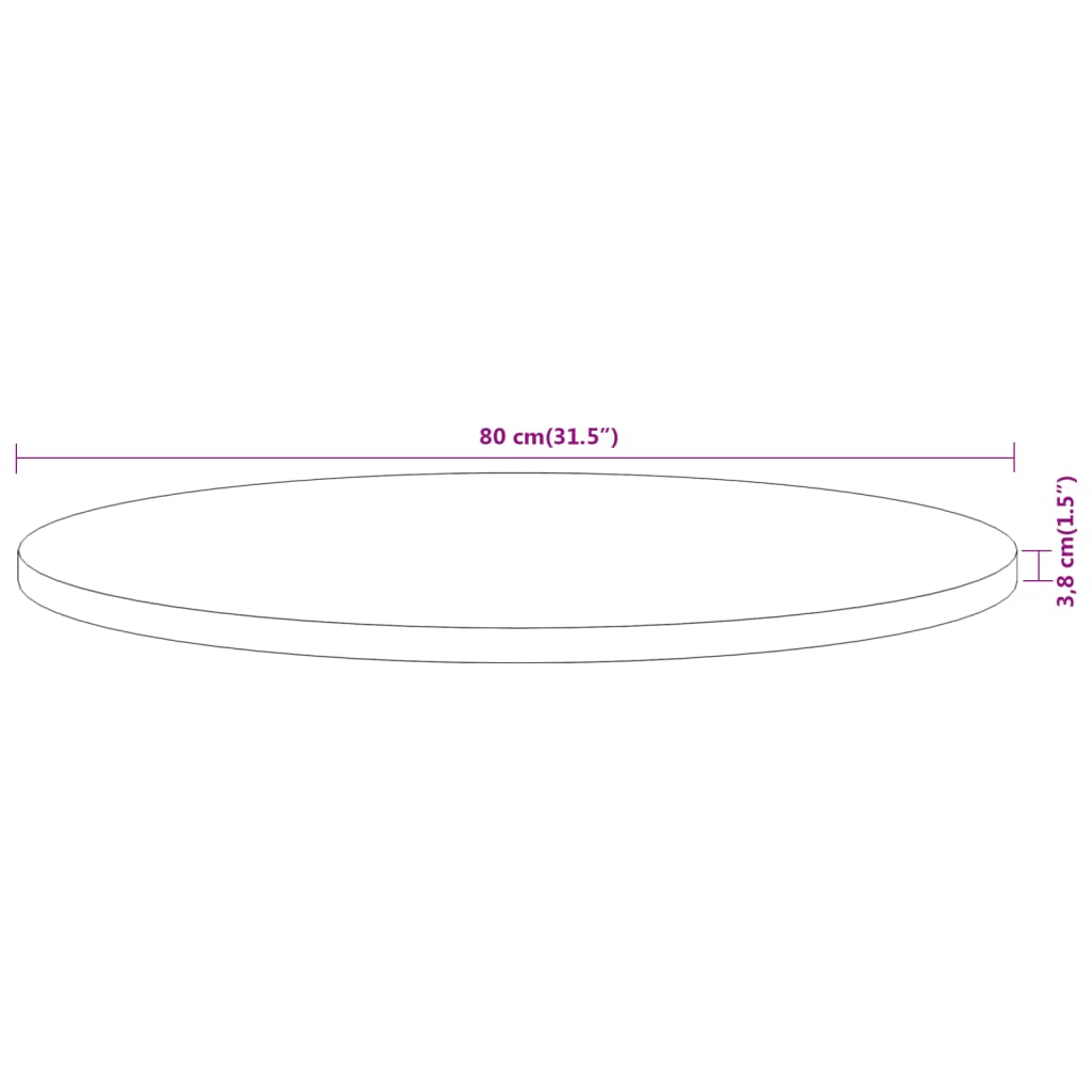 vidaXL Bordplate Ø80x3,8 cm rund heltre akasie