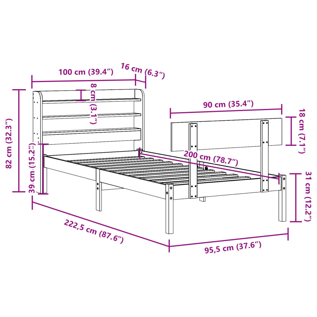 vidaXL Sengeramme uten madrass hvit 90x200 cm heltre furu