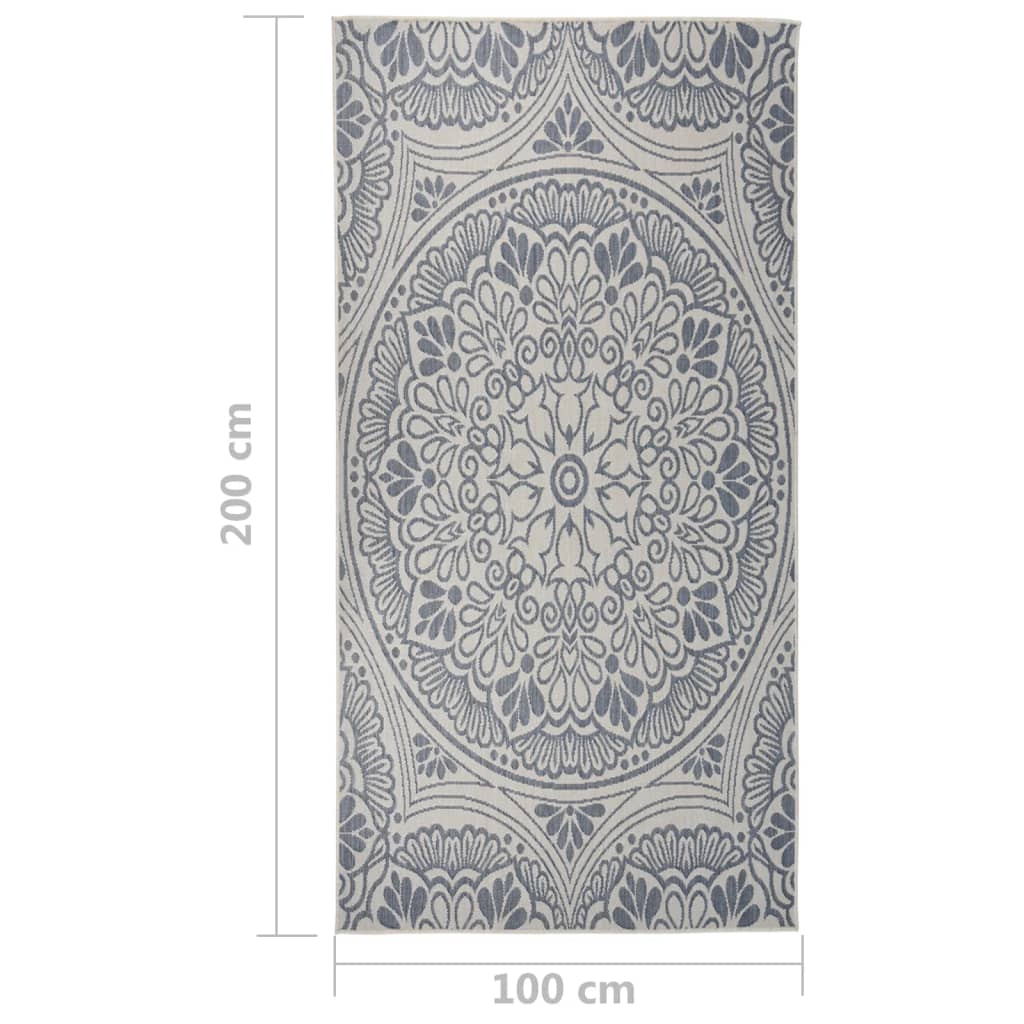 vidaXL Utendørs flatvevd teppe 100x200 cm blå mønster