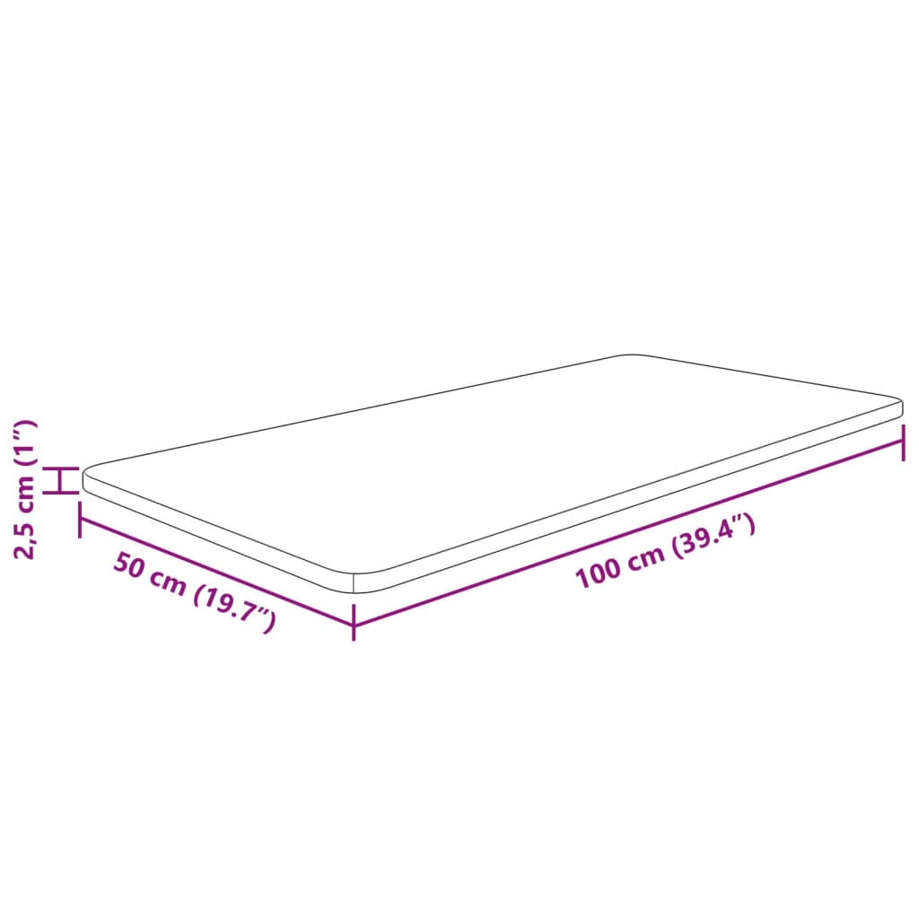 vidaXL Benkeplate til bad 100x50x2,5 cm ubehandlet heltre eik