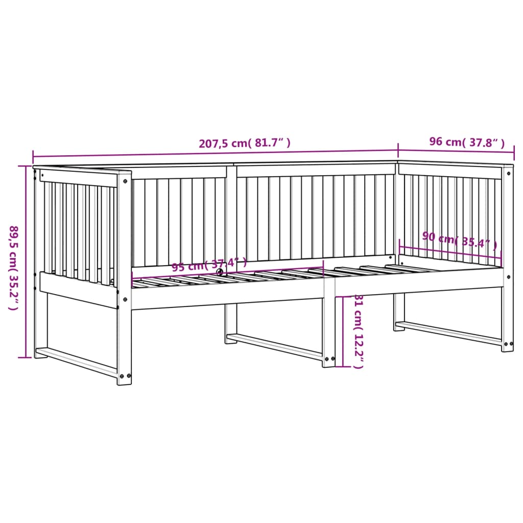 vidaXL Dagseng hvit 90x200 cm heltre furu